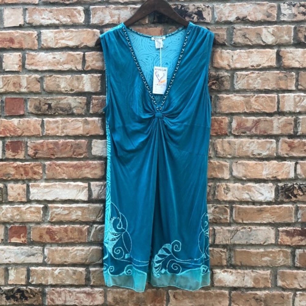 KRISTA LEE beaded blue tunic NWT XL